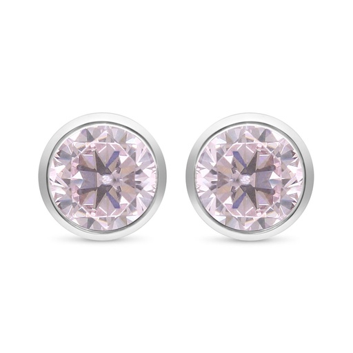 [EAR01PIK00000C670] Sterling Silver 925 Earring Rhodium Plated Embedded With Pink Zircon And 