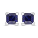 Sterling Silver 925 Earring Rhodium Plated Embedded With Sapphire Corundum 