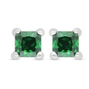 Sterling Silver 925 Earring  Rhodium Plated Embedded With Emerald Zircon