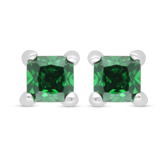 [EAR01EMR00000C672] Sterling Silver 925 Earring  Rhodium Plated Embedded With Emerald Zircon