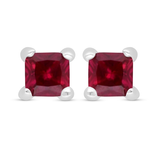 [EAR01RUB00000C672] Sterling Silver 925 Earring Rhodium Plated Embedded With Ruby Corundum 