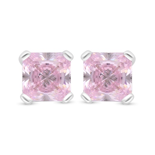 [EAR01PIK00000C674] Sterling Silver 925 Earring Rhodium Plated Embedded With Pink Zircon And 