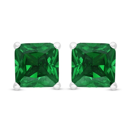 [EAR01EMR00000C675] Sterling Silver 925 Earring Rhodium Plated Embedded With Emerald Zircon 