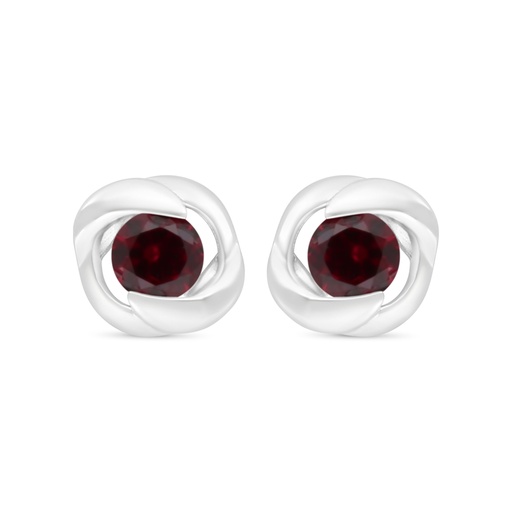 [EAR01RUB00000C679] Sterling Silver 925 Earring Rhodium Plated Embedded With Ruby Corundum 