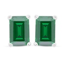 Sterling Silver 925 Earring Rhodium Plated Embedded With Emerald Zircon 