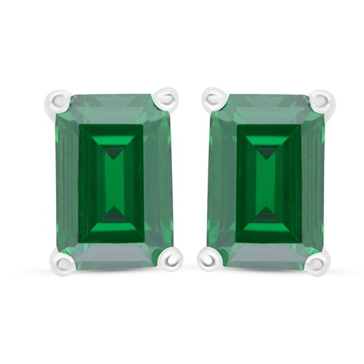 [EAR01EMR00000C685] Sterling Silver 925 Earring Rhodium Plated Embedded With Emerald Zircon 