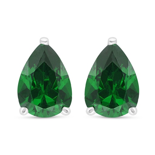 [EAR01EMR00000C688] Sterling Silver 925 Earring Rhodium Plated Embedded With Emerald Zircon 