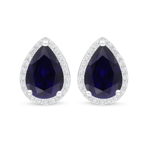 [EAR01SAP00WCZC692] Sterling Silver 925 Earring Rhodium Plated Embedded With Sapphire Corundum And White Zircon