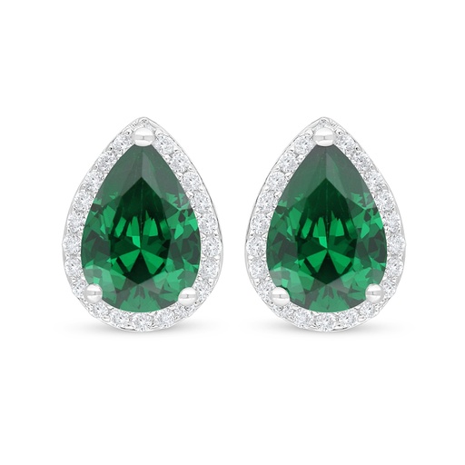 [EAR01EMR00WCZC692] Sterling Silver 925 Earring Rhodium Plated Embedded With Emerald Zircon And White Zircon