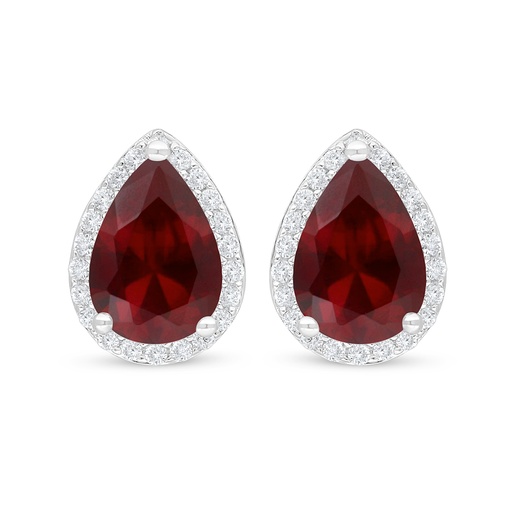 [EAR01RUB00WCZC692] Sterling Silver 925 Earring Rhodium Plated Embedded With Ruby Corundum And White Zircon