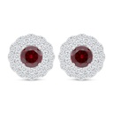 Sterling Silver 925 Earring Rhodium Plated Embedded With Ruby Corundum And White Zircon