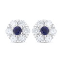 Sterling Silver 925 Earring Rhodium Plated Embedded With Sapphire Corundum And White Zircon