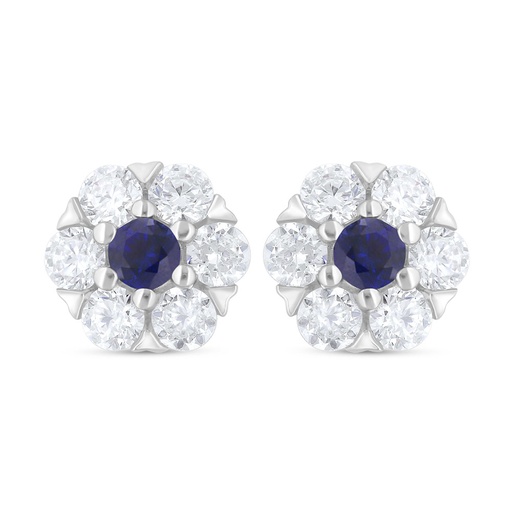 [EAR01SAP00WCZC701] Sterling Silver 925 Earring Rhodium Plated Embedded With Sapphire Corundum And White Zircon