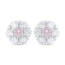 Sterling Silver 925 Earring Rhodium Plated Embedded With Pink Zircon And White Zircon