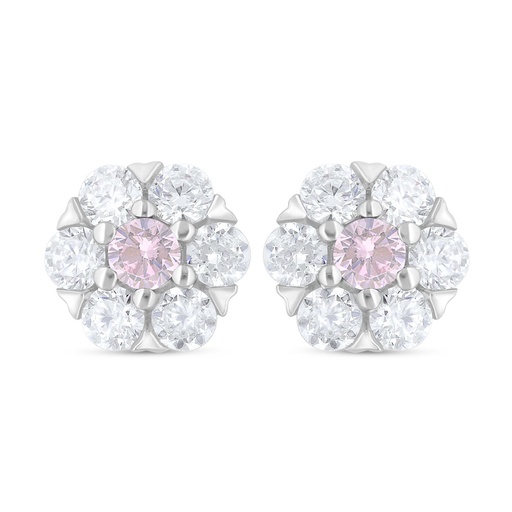 [EAR01PIK00WCZC701] Sterling Silver 925 Earring Rhodium Plated Embedded With Pink Zircon And White Zircon