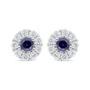 Sterling Silver 925 Earring Rhodium Plated Embedded With Sapphire Corundum And White Zircon