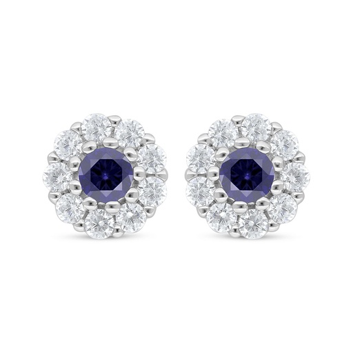 [EAR01SAP00WCZC703] Sterling Silver 925 Earring Rhodium Plated Embedded With Sapphire Corundum And White Zircon