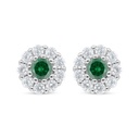 Sterling Silver 925 Earring Rhodium Plated Embedded With Emerald Zircon And White Zircon