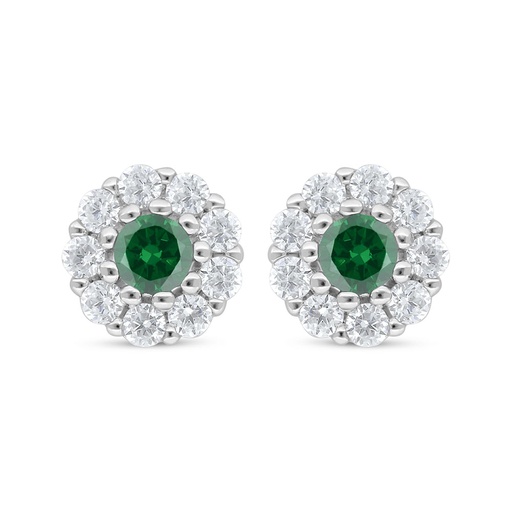 [EAR01EMR00WCZC703] Sterling Silver 925 Earring Rhodium Plated Embedded With Emerald Zircon And White Zircon