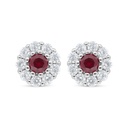 Sterling Silver 925 Earring Rhodium Plated Embedded With Ruby Corundum And White Zircon