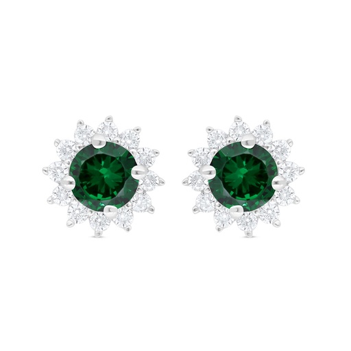 [EAR01EMR00WCZC706] Sterling Silver 925 Earring Rhodium Plated Embedded With Emerald Zircon And White Zircon