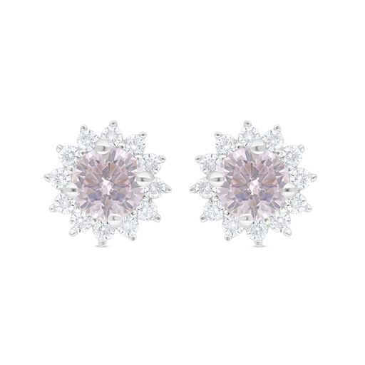 [EAR01PIK00WCZC706] Sterling Silver 925 Earring Rhodium Plated Embedded With Pink Zircon And White Zircon