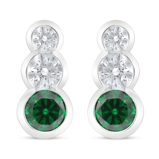 [EAR01EMR00WCZC717] Sterling Silver 925 Earring Rhodium Plated Embedded With Emerald Zircon And White Zircon