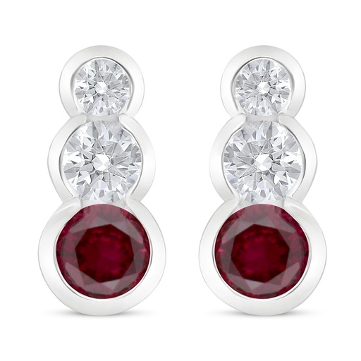 [EAR01RUB00WCZC717] Sterling Silver 925 Earring Rhodium Plated Embedded With Ruby Corundum And White Zircon