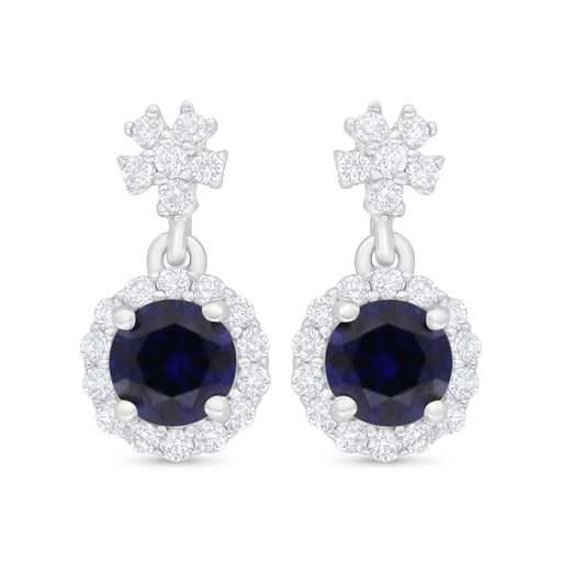 [EAR01SAP00WCZC718] Sterling Silver 925 Earring Rhodium Plated Embedded With Sapphire Corundum And White Zircon