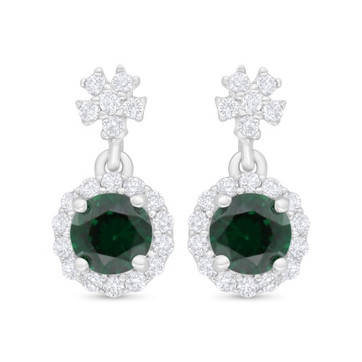 [EAR01EMR00WCZC718] Sterling Silver 925 Earring Rhodium Plated Embedded With Emerald Zircon And White Zircon