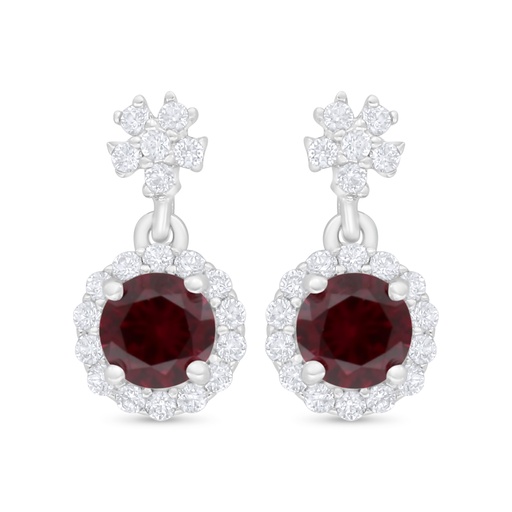 [EAR01RUB00WCZC718] Sterling Silver 925 Earring Rhodium Plated Embedded With Ruby Corundum And White Zircon