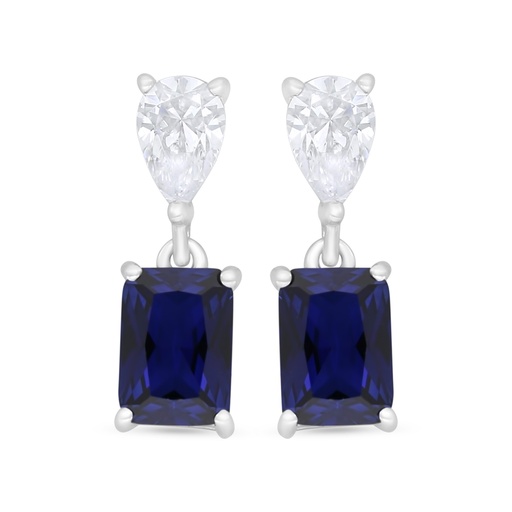 [EAR01SAP00WCZC729] Sterling Silver 925 Earring Rhodium Plated Embedded With Sapphire Corundum And White Zircon