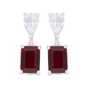 Sterling Silver 925 Earring Rhodium Plated Embedded With Ruby Corundum And White Zircon