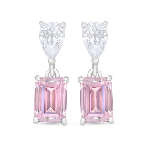 [EAR01PIK00WCZC729] Sterling Silver 925 Earring Rhodium Plated Embedded With Pink Zircon And White Zircon