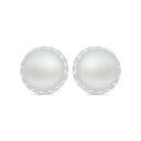 Sterling Silver 925 Earring Rhodium Plated Embedded With Natural White Pearl And White Zircon