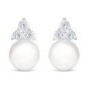 Sterling Silver 925 Earring Rhodium Plated Embedded With Natural White Pearl And White Zircon