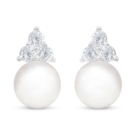 [EAR01FPR00WCZC752] Sterling Silver 925 Earring Rhodium Plated Embedded With Natural White Pearl And White Zircon