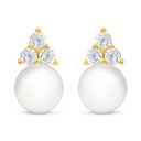 Sterling Silver 925 Earring Golden Plated Embedded With Natural White Pearl And White Zircon