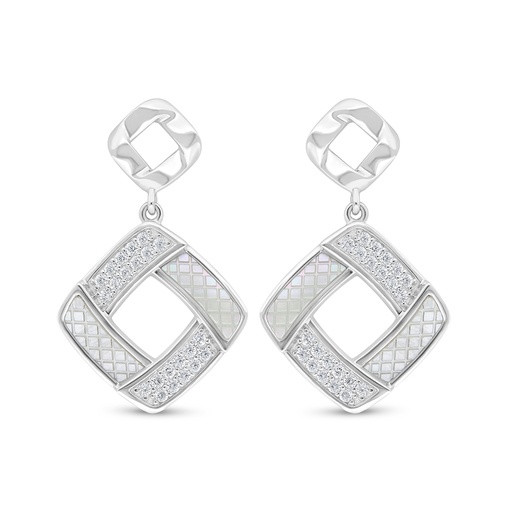 [EAR01MOP00WCZC763] Sterling Silver 925 Earring Rhodium Plated Embedded With White Shell And White Zircon