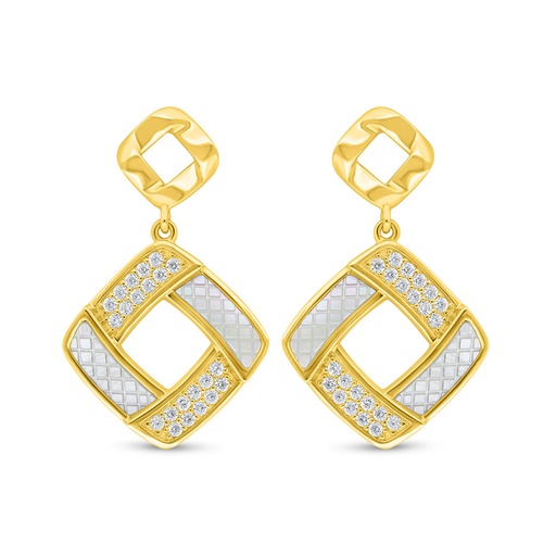 [EAR02MOP00WCZC763] Sterling Silver 925 Earring Golden Plated Embedded With White Shell And White Zircon