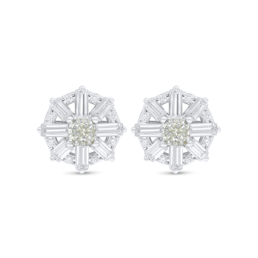 [EAR01CIT00WCZC769] Sterling Silver 925 Earring Rhodium Plated Embedded With Yellow Diamond And White Zircon