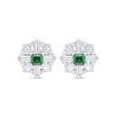 Sterling Silver 925 Earring Rhodium Plated Embedded With Emerald Zircon And White Zircon