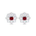 Sterling Silver 925 Earring Rhodium Plated Embedded With Ruby Corundum And White Zircon