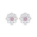 Sterling Silver 925 Earring Rhodium Plated Embedded With Pink Zircon And White Zircon