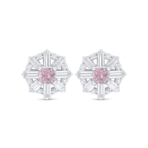 [EAR01PIK00WCZC769] Sterling Silver 925 Earring Rhodium Plated Embedded With Pink Zircon And White Zircon