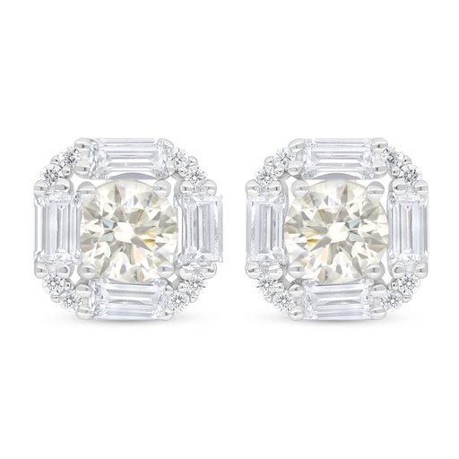 [EAR01CIT00WCZC770] Sterling Silver 925 Earring Rhodium Plated Embedded With Yellow Diamond And White Zircon