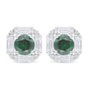 Sterling Silver 925 Earring Rhodium Plated Embedded With Emerald Zircon And White Zircon