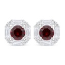 Sterling Silver 925 Earring Rhodium Plated Embedded With Ruby Corundum And White Zircon