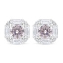 Sterling Silver 925 Earring Rhodium Plated Embedded With Pink Zircon And White Zircon