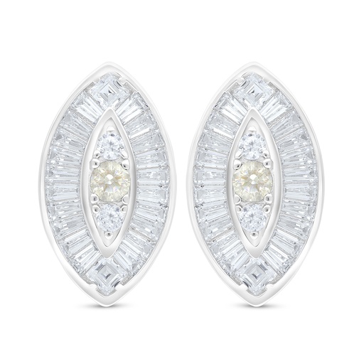 [EAR01CIT00WCZC791] Sterling Silver 925 Earring Rhodium Plated Embedded With Yellow Diamond And White Zircon